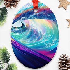 Waves Ocean Sea Tsunami Nautical Nature Water Oval Ornament (two Sides)