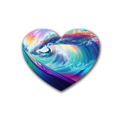 Waves Ocean Sea Tsunami Nautical Nature Water Rubber Heart Coaster (4 Pack) by Jancukart