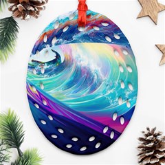 Waves Ocean Sea Tsunami Nautical Nature Water Ornament (oval Filigree)