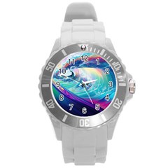 Waves Ocean Sea Tsunami Nautical Nature Water Round Plastic Sport Watch (l) by Jancukart