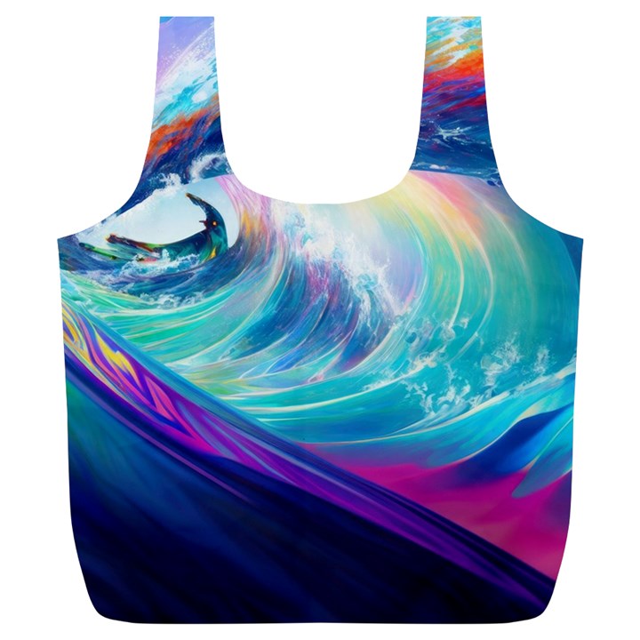 Waves Ocean Sea Tsunami Nautical Nature Water Full Print Recycle Bag (XL)