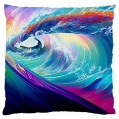 Waves Ocean Sea Tsunami Nautical Nature Water Large Premium Plush Fleece Cushion Case (one Side)