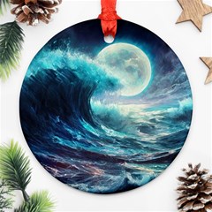 Tsunami Waves Ocean Sea Nautical Nature Water 4 Ornament (round) by Jancukart