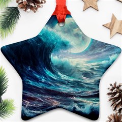 Tsunami Waves Ocean Sea Nautical Nature Water 4 Ornament (star)