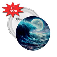 Tsunami Waves Ocean Sea Nautical Nature Water 4 2 25  Buttons (10 Pack) 