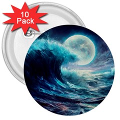 Tsunami Waves Ocean Sea Nautical Nature Water 4 3  Buttons (10 Pack)  by Jancukart