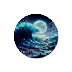 Tsunami Waves Ocean Sea Nautical Nature Water 4 Rubber Coaster (round) by Jancukart