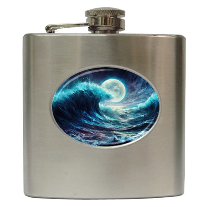 Tsunami Waves Ocean Sea Nautical Nature Water 4 Hip Flask (6 oz)