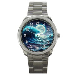 Tsunami Waves Ocean Sea Nautical Nature Water 4 Sport Metal Watch by Jancukart