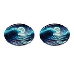 Tsunami Waves Ocean Sea Nautical Nature Water 4 Cufflinks (oval) by Jancukart