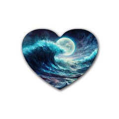 Tsunami Waves Ocean Sea Nautical Nature Water 4 Rubber Heart Coaster (4 Pack) by Jancukart