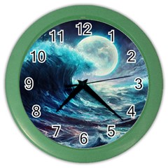 Tsunami Waves Ocean Sea Nautical Nature Water 4 Color Wall Clock