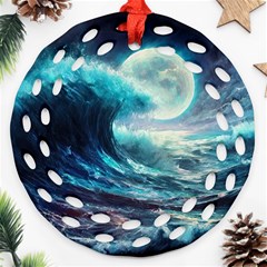 Tsunami Waves Ocean Sea Nautical Nature Water 4 Ornament (round Filigree) by Jancukart