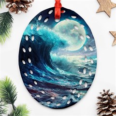 Tsunami Waves Ocean Sea Nautical Nature Water 4 Ornament (oval Filigree)