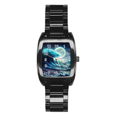 Tsunami Waves Ocean Sea Nautical Nature Water 4 Stainless Steel Barrel Watch