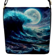 Tsunami Waves Ocean Sea Nautical Nature Water 4 Flap Closure Messenger Bag (s) by Jancukart