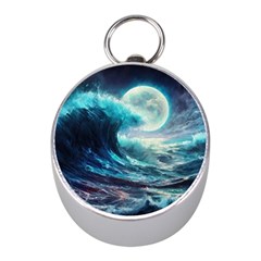 Tsunami Waves Ocean Sea Nautical Nature Water 4 Mini Silver Compasses