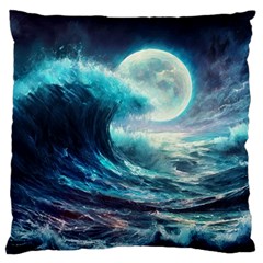 Tsunami Waves Ocean Sea Nautical Nature Water 4 Large Premium Plush Fleece Cushion Case (two Sides) by Jancukart