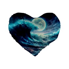 Tsunami Waves Ocean Sea Nautical Nature Water 4 Standard 16  Premium Flano Heart Shape Cushions