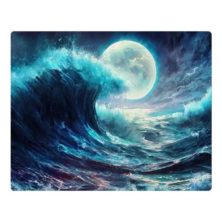 Tsunami Waves Ocean Sea Nautical Nature Water 4 Two Sides Premium Plush Fleece Blanket (Large)