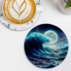 Tsunami Waves Ocean Sea Nautical Nature Water 4 Uv Print Round Tile Coaster by Jancukart