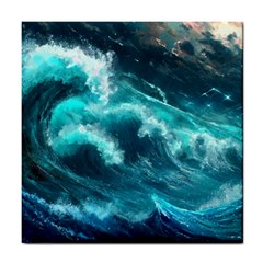 Thunderstorm Tsunami Tidal Wave Ocean Waves Sea Tile Coaster by Jancukart