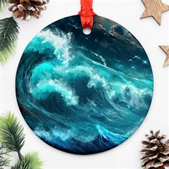 Thunderstorm Tsunami Tidal Wave Ocean Waves Sea Ornament (round) by Jancukart