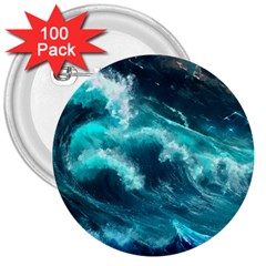 Thunderstorm Tsunami Tidal Wave Ocean Waves Sea 3  Buttons (100 Pack)  by Jancukart