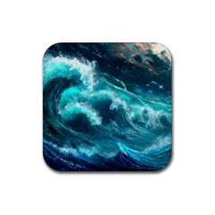 Thunderstorm Tsunami Tidal Wave Ocean Waves Sea Rubber Coaster (square) by Jancukart