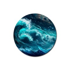 Thunderstorm Tsunami Tidal Wave Ocean Waves Sea Rubber Round Coaster (4 Pack) by Jancukart