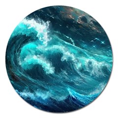 Thunderstorm Tsunami Tidal Wave Ocean Waves Sea Magnet 5  (round) by Jancukart