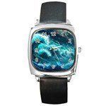 Thunderstorm Tsunami Tidal Wave Ocean Waves Sea Square Metal Watch Front