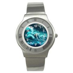 Thunderstorm Tsunami Tidal Wave Ocean Waves Sea Stainless Steel Watch by Jancukart