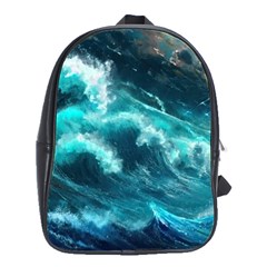 Thunderstorm Tsunami Tidal Wave Ocean Waves Sea School Bag (large) by Jancukart