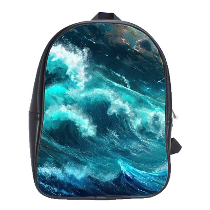 Thunderstorm Tsunami Tidal Wave Ocean Waves Sea School Bag (Large)