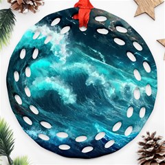 Thunderstorm Tsunami Tidal Wave Ocean Waves Sea Round Filigree Ornament (two Sides)