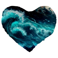 Thunderstorm Tsunami Tidal Wave Ocean Waves Sea Large 19  Premium Heart Shape Cushions by Jancukart