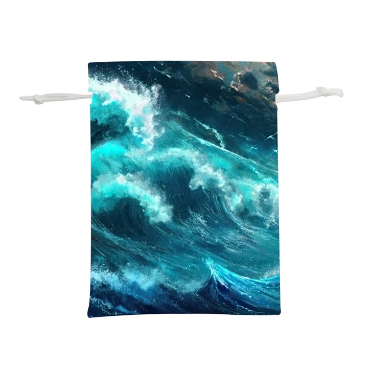 Thunderstorm Tsunami Tidal Wave Ocean Waves Sea Lightweight Drawstring Pouch (L)