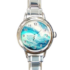 Tsunami Waves Ocean Sea Nautical Nature Water 8 Round Italian Charm Watch