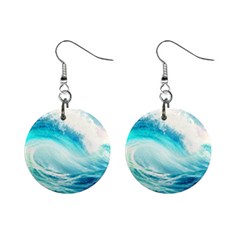 Tsunami Waves Ocean Sea Nautical Nature Water 8 Mini Button Earrings by Jancukart