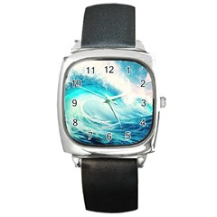 Tsunami Waves Ocean Sea Nautical Nature Water 8 Square Metal Watch