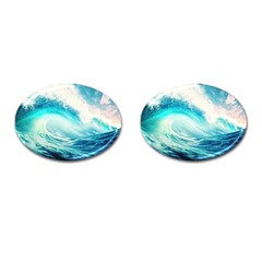 Tsunami Waves Ocean Sea Nautical Nature Water 8 Cufflinks (oval) by Jancukart