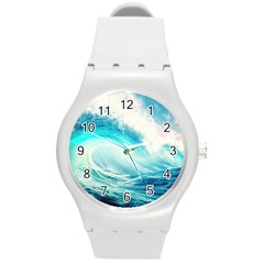 Tsunami Waves Ocean Sea Nautical Nature Water 8 Round Plastic Sport Watch (m) by Jancukart