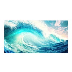 Tsunami Waves Ocean Sea Nautical Nature Water 8 Satin Wrap 35  X 70  by Jancukart