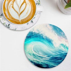 Tsunami Waves Ocean Sea Nautical Nature Water 8 Uv Print Round Tile Coaster by Jancukart