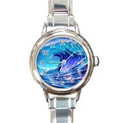 Tsunami Tidal Wave Ocean Waves Sea Nature Water 2 Round Italian Charm Watch