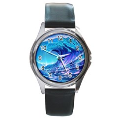 Tsunami Tidal Wave Ocean Waves Sea Nature Water 2 Round Metal Watch