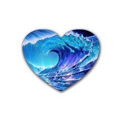 Tsunami Tidal Wave Ocean Waves Sea Nature Water 2 Rubber Coaster (heart) by Jancukart