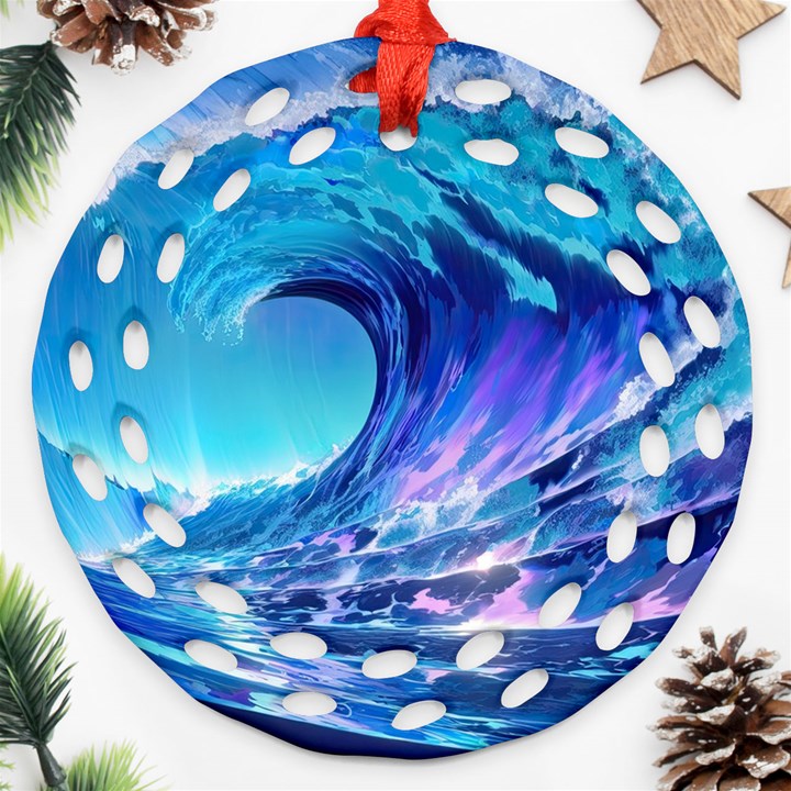 Tsunami Tidal Wave Ocean Waves Sea Nature Water 2 Round Filigree Ornament (Two Sides)