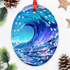 Tsunami Tidal Wave Ocean Waves Sea Nature Water 2 Oval Filigree Ornament (two Sides)